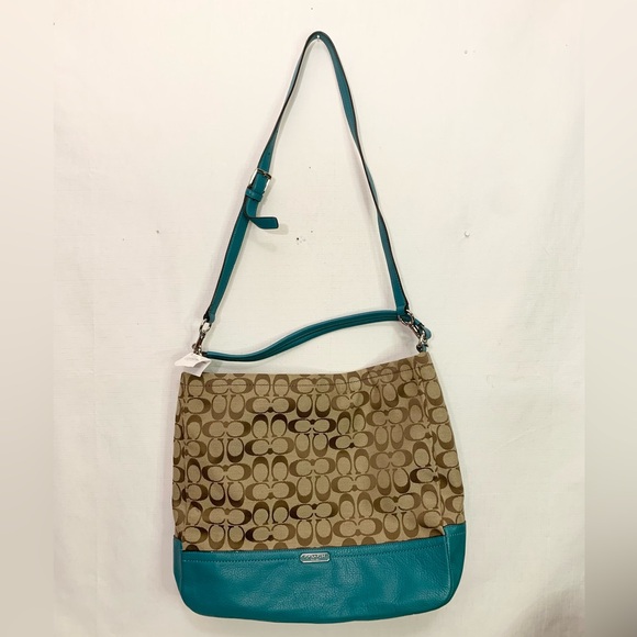 NWT Coach Beige Green Hobo Handbag Tote Purse & Matching Hat Logo D1376 F23279